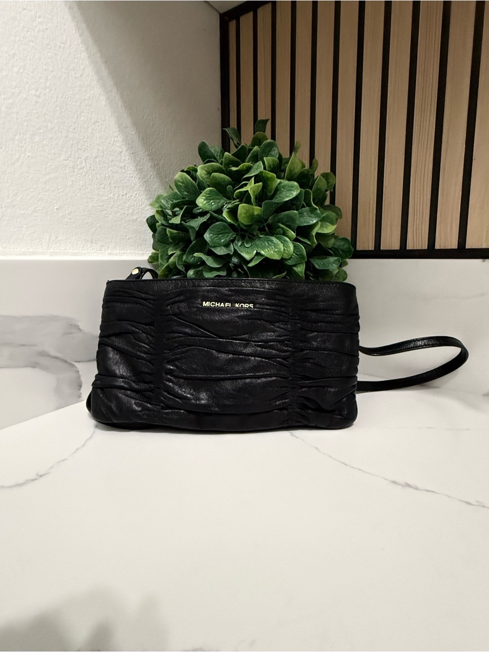 Michael Kors Black Ruched Leather Crossbody